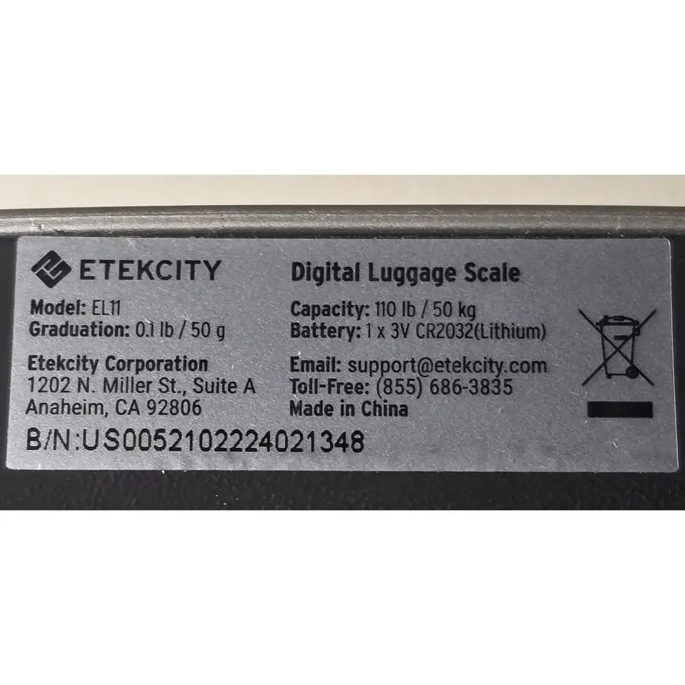Etekcity EL11 Digital Luggage Scale 110lb 50kg Travel Hanging Weight Scale